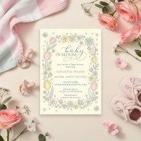 Baby in Bloom Rosa Gelbe Blumige Mädchen Babyparty