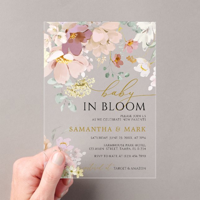 Baby in Bloom Rosa & Rote Wildblumen Dusche Acryleinladungen (Insitu (Handheld))