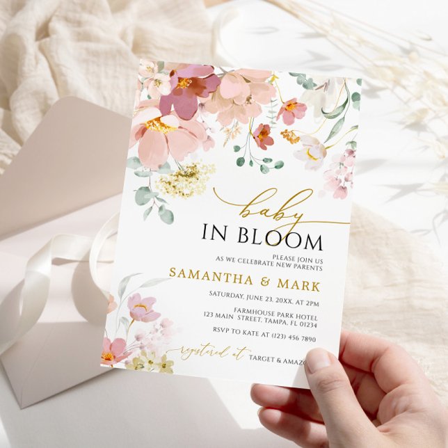 Baby in Bloom Rosa & Rote Wildblumen Dusche Einladung (Von Creator hochgeladen)