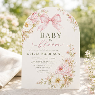 Baby in Bloom Rosa Schleife Baby Shower Einladung