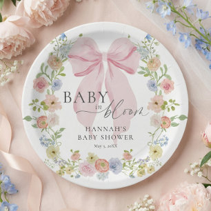 Baby in Bloom Rosa Schleife Baby Shower Pappteller