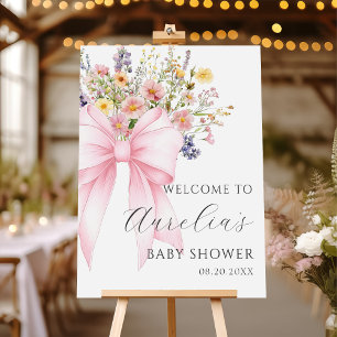Baby In Bloom Rosa Schleife Baby Shower Willkommen Poster