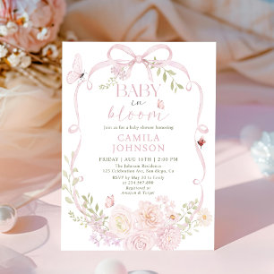 Baby in Bloom Rosa Schleife Babyparty-Einladung Einladung