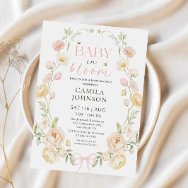 Baby in Bloom rosa Schleife Babyparty-Einladung Einladung