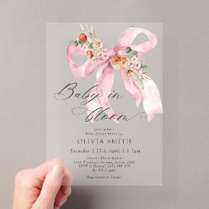 Baby in Bloom Rosa Schleife Florale Babyparty Acryleinladungen