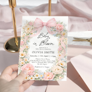 Baby in Bloom Rosa Schleifen-Baby-Party Einladung