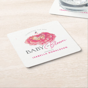 Baby in Bloom rosa Wasserfarbe Whimsy-Baby-Party Rechteckiger Pappuntersetzer