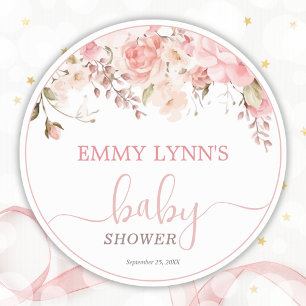 Baby In Bloom Rosafarbenes Babyshower Runder Aufkleber
