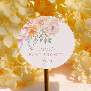 Baby In Bloom   Rosafarbenes und Türkises Frühling Runder Aufkleber
