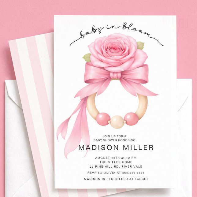 Baby in Bloom Rose Baby Shower Invitation Einladung (Von Creator hochgeladen)