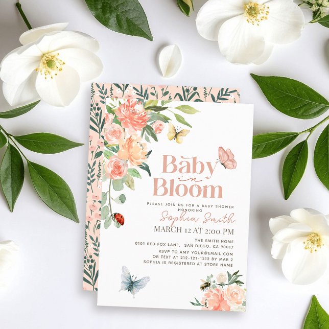 Baby in Bloom Roses & Butterflies Girl Baby Shower Einladung (Von Creator hochgeladen)
