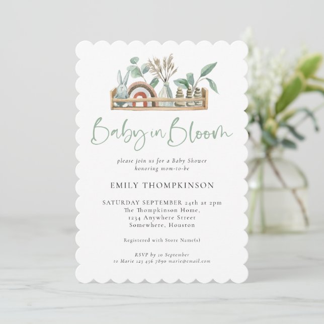 Baby in Bloom Sage Boho Toys Einladung (Stehend Vorderseite)