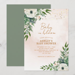 Baby in Bloom Sage Green Baby Dusche Einladung