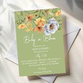 Baby in bloom sage green baby shower  einladung