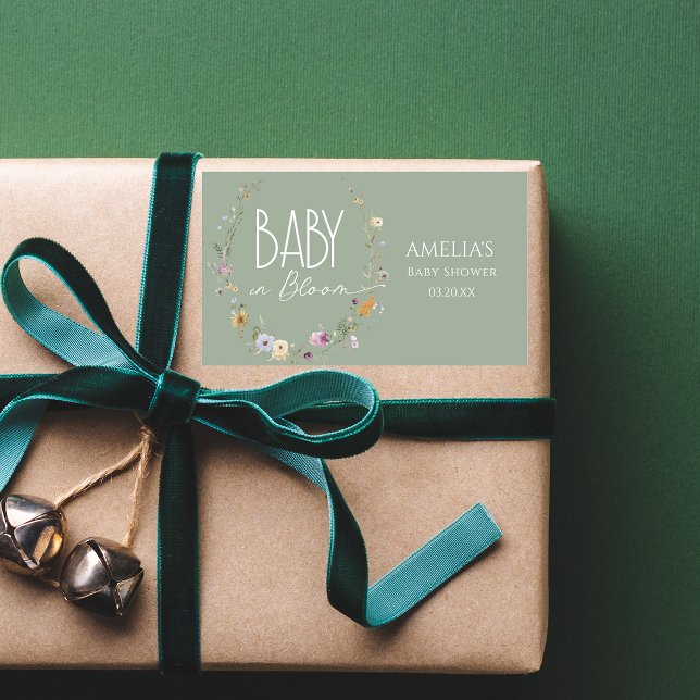 Baby in Bloom Sage Green Botanical Baby Dusche Rechteckiger Aufkleber (Von Creator hochgeladen)