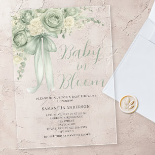 Baby In Bloom Salbeigrüne Florale Babyparty Acryleinladungen