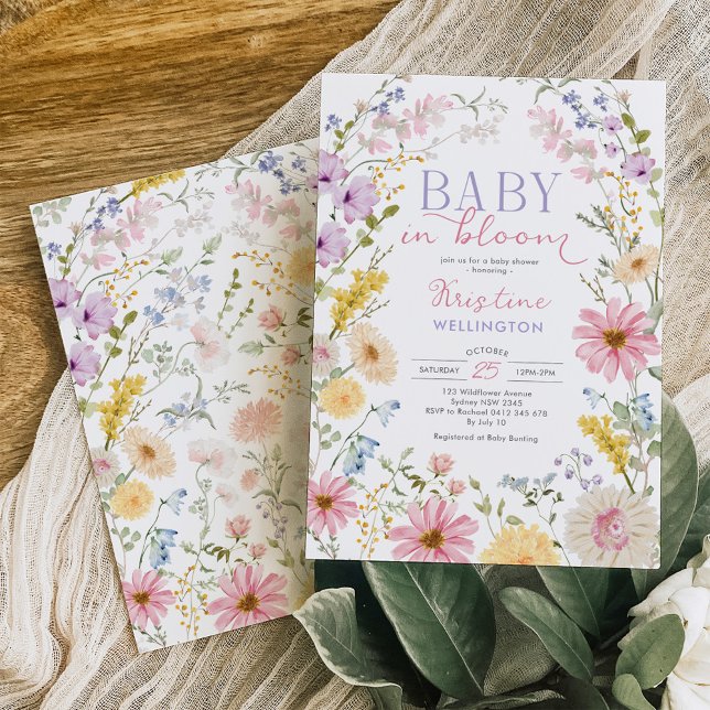 Baby in Bloom: Sanfte Pastell-Wildblumen-Babyparty Einladung (Von Creator hochgeladen)