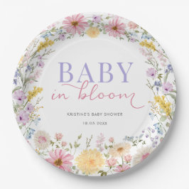 Baby in Bloom: Sanfte Wildblumenwiese Baby Shower Pappteller