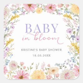 Baby in Bloom: Sanfte Wildblumenwiese Baby Shower Quadratischer Aufkleber