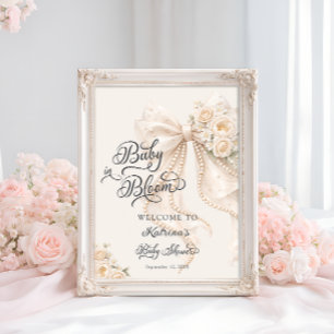 Baby in Bloom Schleife Florale Babyparty Begrüßung Poster