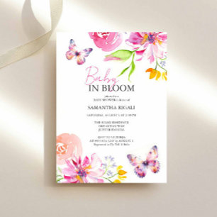 Baby In Bloom Schmetterling Blumen Aquarell Dusche Einladung
