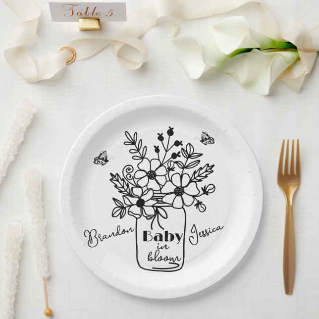 BABY IN BLOOM SCHWARZ & WEISS BABYSHOWER  PAPPTELLER (Hochzeit)