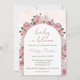 Baby in Bloom Script Rosa Bloral Baby Dusche Einladung