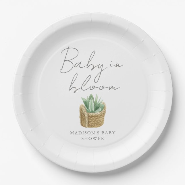 Baby in Bloom Simple Succulent Baby Dusche Pappteller (Vorderseite)