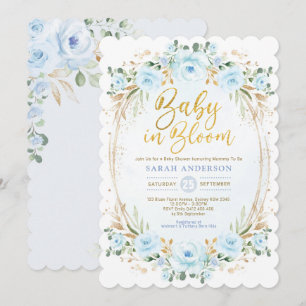 Baby in Bloom Soft Blue Gold Floral Boy Dusche Einladung
