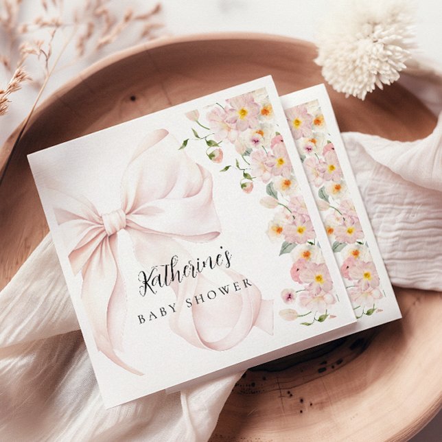 Baby in Bloom Soft Pink Bow Kinderdusche Einladung Serviette (Von Creator hochgeladen)