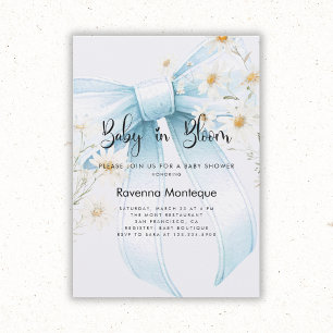 Baby in Bloom Softblaue Florale Schleife Baby Show Einladung