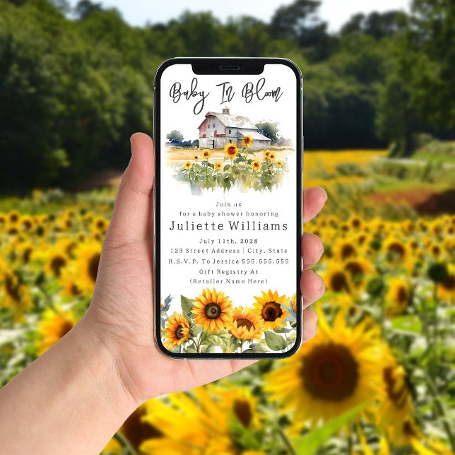 Baby in Bloom Sonnenblume Stall Rustic Baby Dusche Einladung (Von Creator hochgeladen)