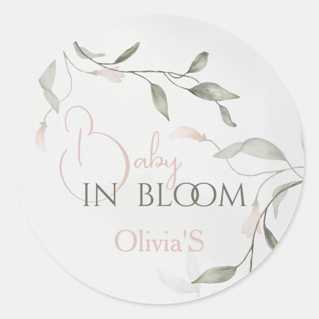 Baby in Bloom Spring Blume Bloral Baby Dusche Runder Aufkleber (Vorderseite)