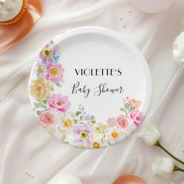 Baby in Bloom Spring Floral Girl Babydusche Pappteller (Von Creator hochgeladen)