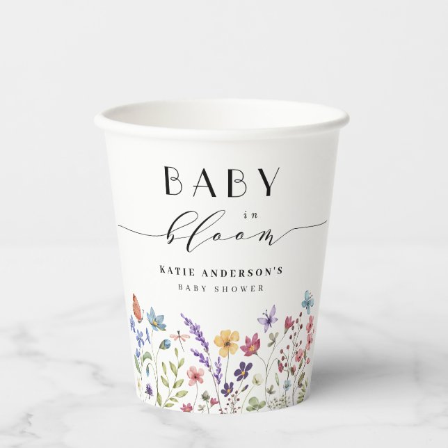 Baby in Bloom Spring Summer Floral Baby Dusche Pappbecher (Vorderseite)