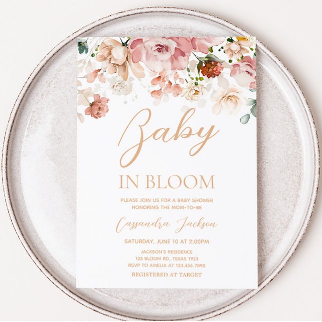Baby in Bloom Spring Wildblume Babydusche Einladung (Pink Floral Bloom Baby Shower Invitation)