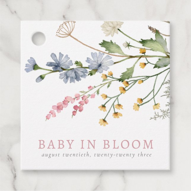 Baby in Bloom Spring Wildblume Floral Bouquet Fav Geschenkanhänger (Vorderseite)