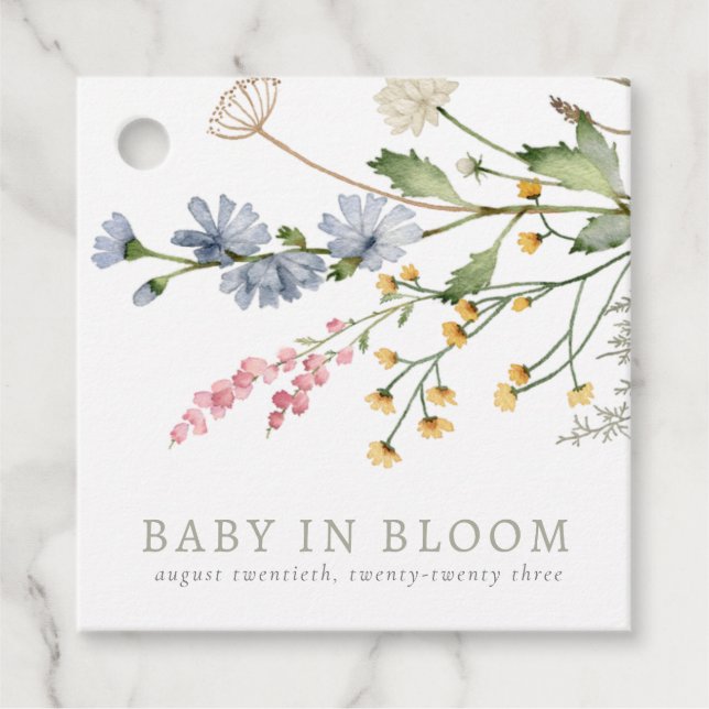 Baby in Bloom Spring Wildblume Floral Bouquet Fav Geschenkanhänger (Vorderseite)