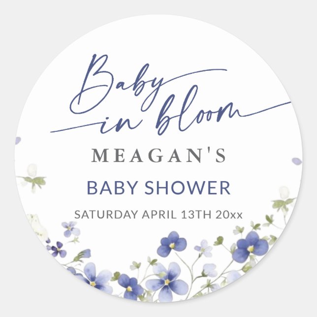 Baby in Bloom Spring Wildblumen Kinderdusche Runder Aufkleber (Vorderseite)