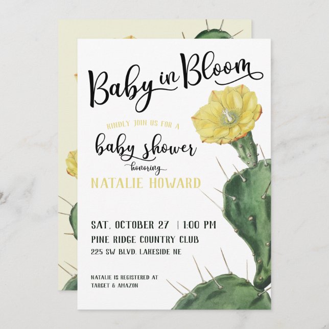 Baby in Bloom Succulent Baby Dusche Einladung (Vorne/Hinten)