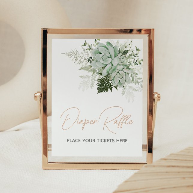 Baby in Bloom Succulent Babydusche Windelwindeln Poster (Succulents Gender Neutral Baby Shower Diaper Raffle Sign)