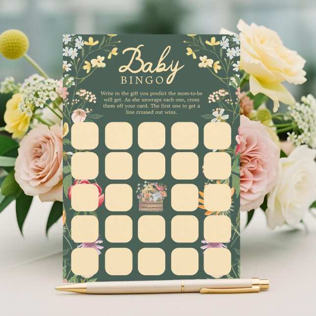 Baby in Bloom Summer Floral Garden Bingo Game Card Einladung (Baby in Bloom Summer Floral Garden Bingo Game Card)