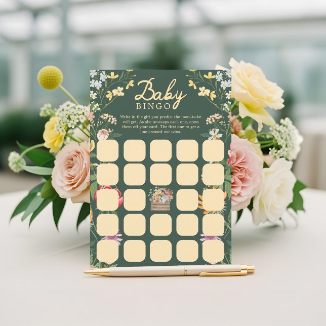 Baby in Bloom Summer Floral Garden Bingo Game Card Einladung (Baby in Bloom Summer Floral Garden Bingo Game Card)