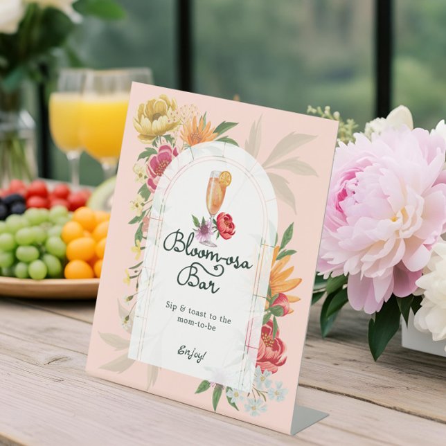 Baby in Bloom Summer Floral Garden Mama osa Bar Sockelschild (Baby in Bloom Summer Floral Garden Mom-osa Bar Pedestal Sign)