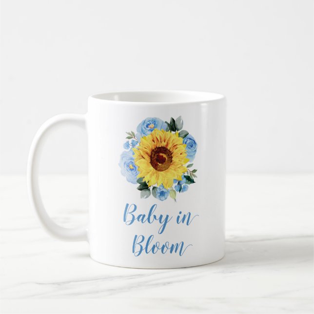 Baby in Bloom Sunflower Dusty Blue Floral Kaffeetasse (Links)