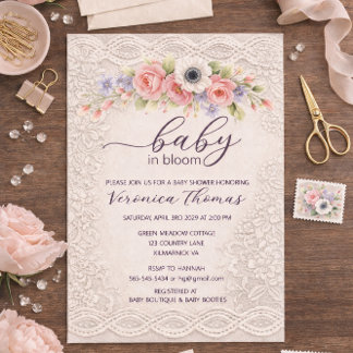 Baby in Bloom Süße Florale Babyparty-Einladung Einladung