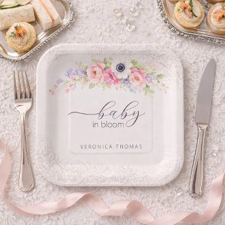 Baby in Bloom Süße Florale Babyparty Pappteller