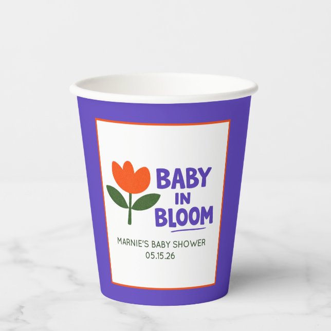 Baby in Bloom Tulip Trendy Modern Baby Shower Pappbecher (Vorderseite)