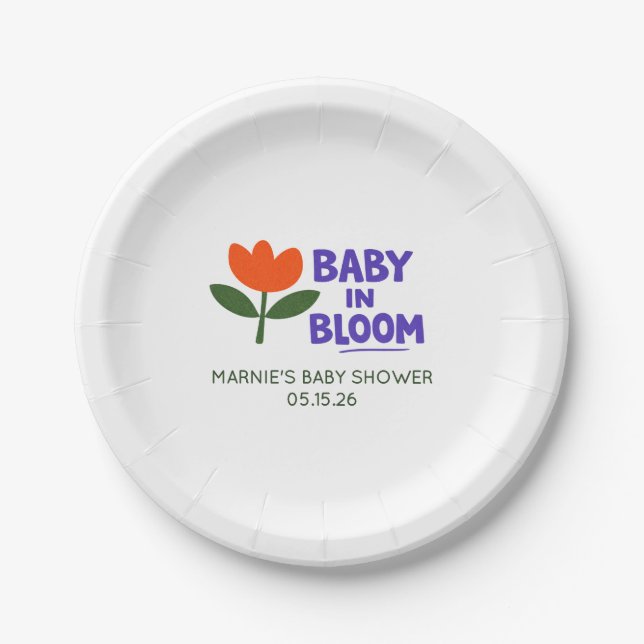 Baby in Bloom Tulip Trendy Modern Baby Shower Pappteller (Vorderseite)