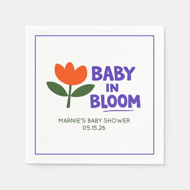 Baby in Bloom Tulip Trendy Modern Baby Shower Serviette (Vorderseite)